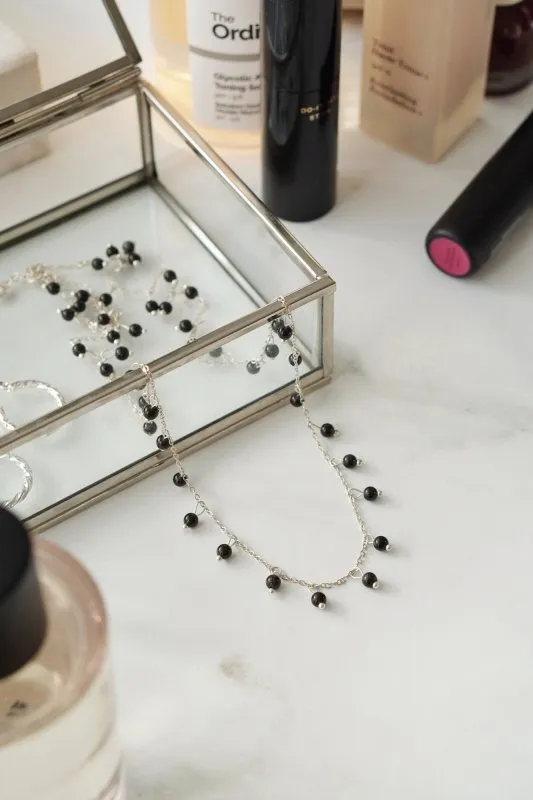 Xander Kostroma - 925 Sterling Silver Long Length Black Obsidian Necklace - Ideal for Women- Enhances Clarity and Protection - Handcrafted Statement Jewelry - 66cm   Extension - Unique Gift for Healing and Style