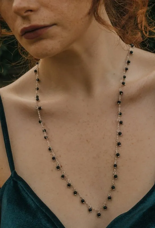 Xander Kostroma - 925 Sterling Silver Long Length Black Obsidian Necklace - Ideal for Women- Enhances Clarity and Protection - Handcrafted Statement Jewelry - 66cm   Extension - Unique Gift for Healing and Style