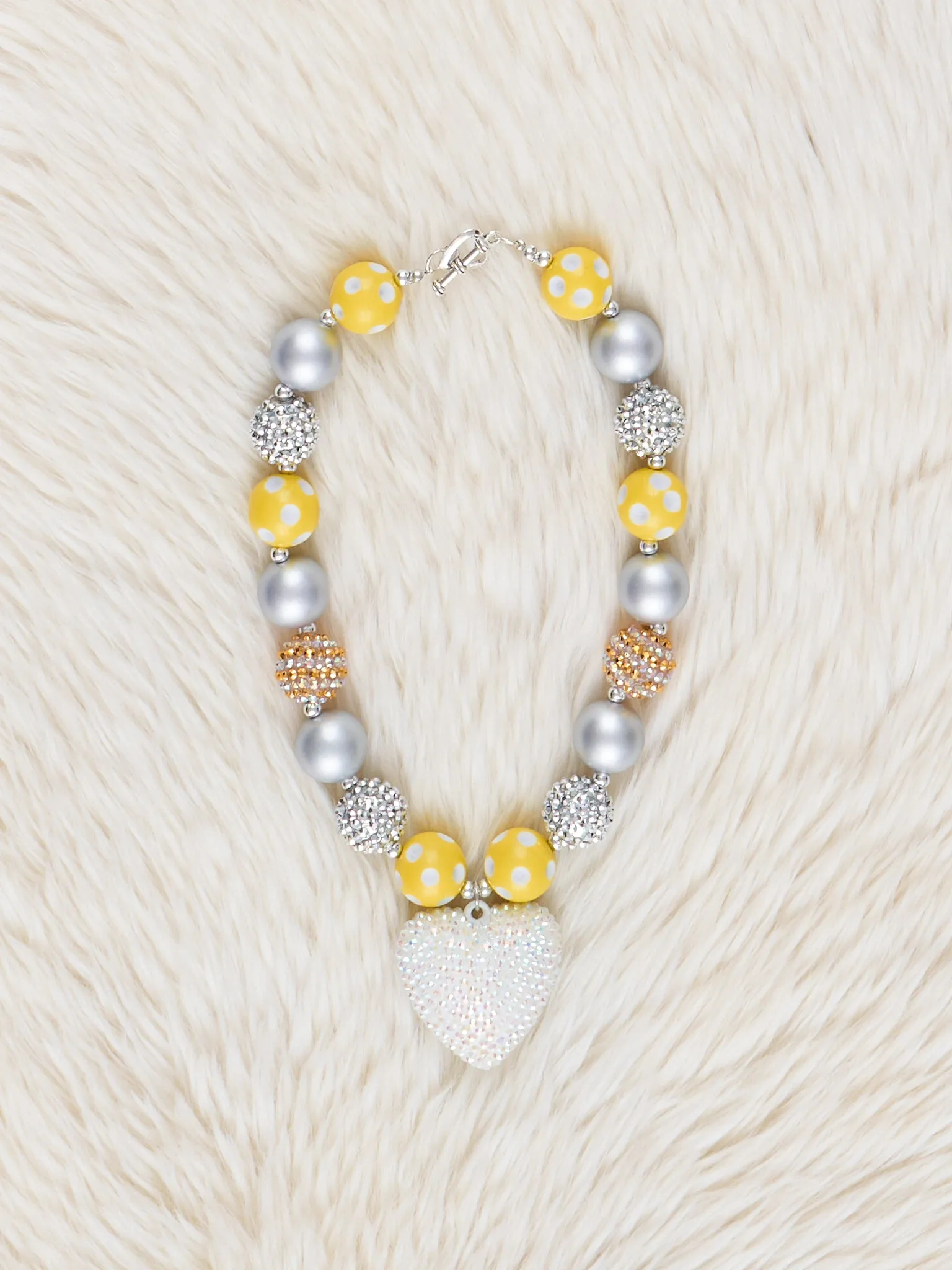Yellow & Silver Heart Charm Bubblegum Necklace